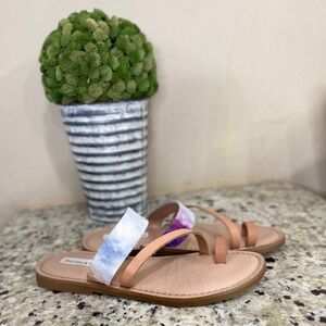 Chelsea & Violet Womens Tie Dye Toe Loop Flat Sandals Tan Purple Blue Size 8